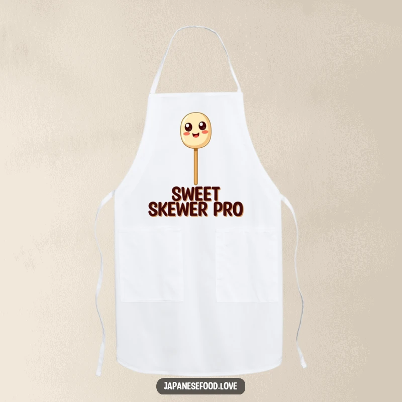 Funny Dango Balance Apron: A happy dango skewer with exaggerated eyes humorously balancing on a chopstick.