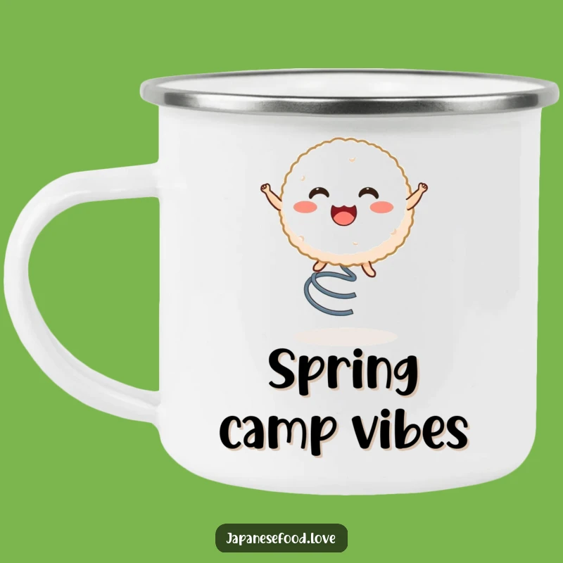 Funny Rice Ball Spring Bounce Camping Mug, Enamel Character Cup, Rugged Funny Gift for Outdoors
