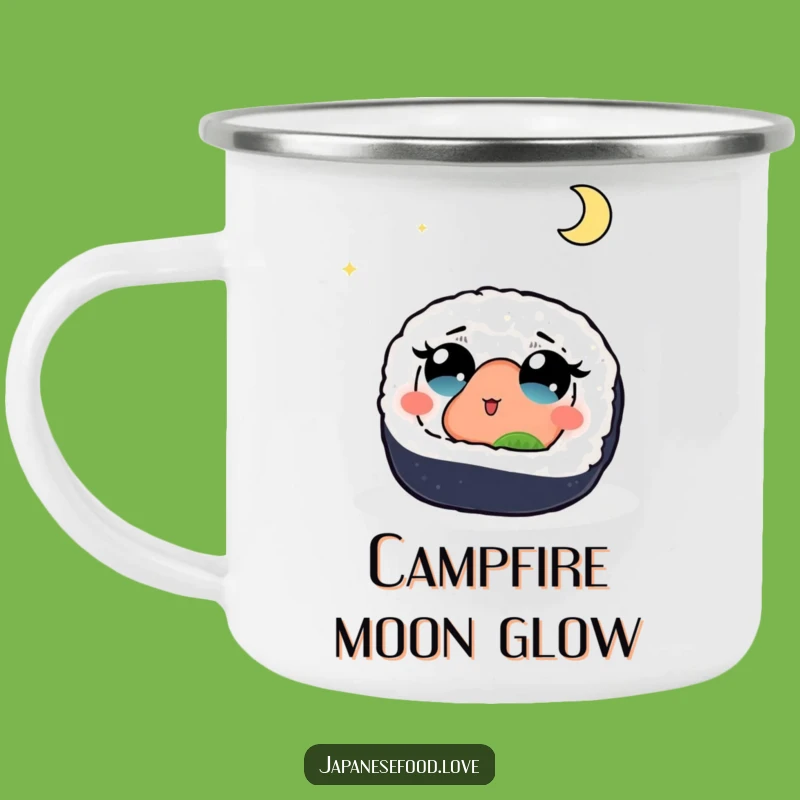 Funny Sushi Moon Enamel Camping Mug: Stargazing Bites