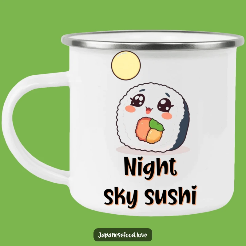 Funny Sushi Moon Camping Mug, Cosmic Foodie Outdoor Gear, Gift