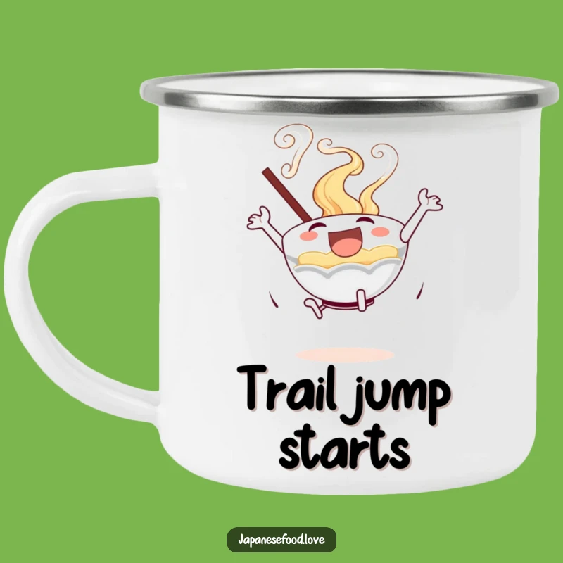 Funny Excited Ramen Bowl Camping Mug: Adventure Fuel for Noodle Lovers