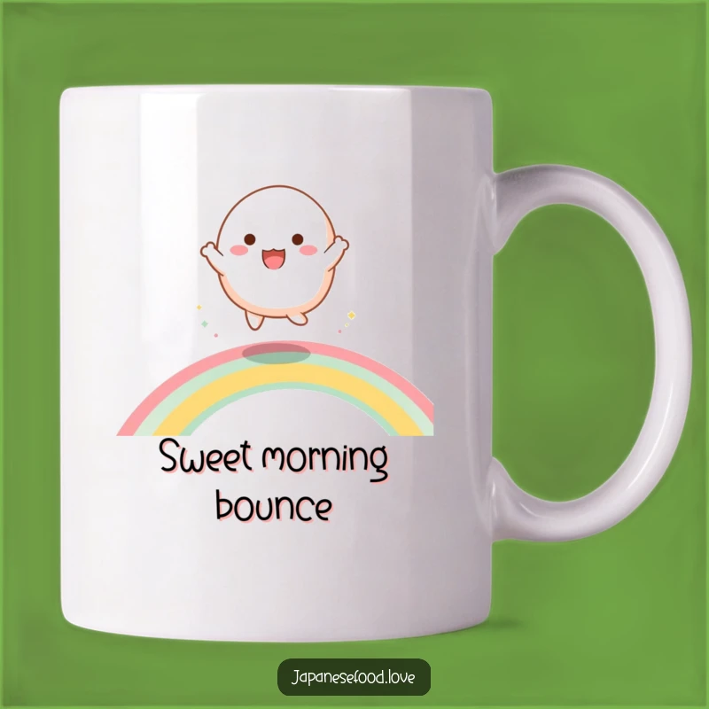 Funny Dancing Mochi Mug: Bouncing Joyfully on a Rainbow for a Hilarious Gift