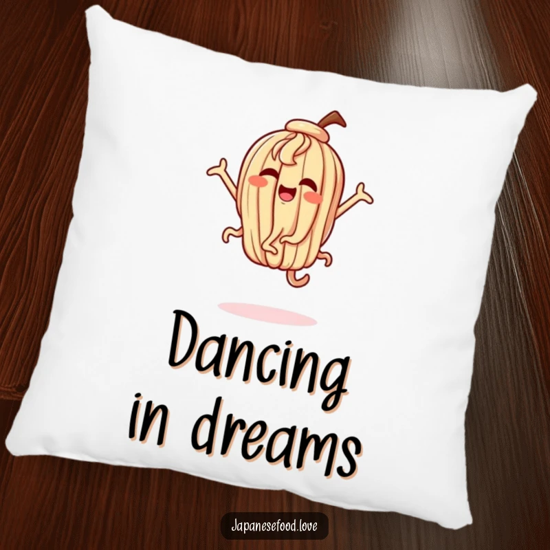 Funny pillow featuring a dancing udon noodle character in energetic, joyful poses, offering comfort and fun.