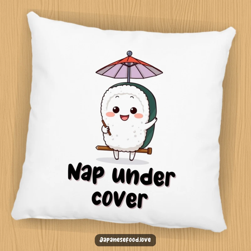 Funny Sushi Umbrella Pillow: A grinning sushi character humorously holds a small umbrella, providing a soft and funny accent.