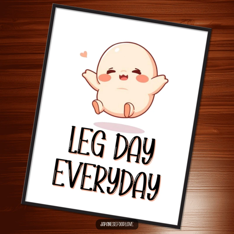 Funny giggling dumpling digital art print, featuring a character with tiny legs kicking playfully, capturing pure joy and humor for instant display, a funny gift.