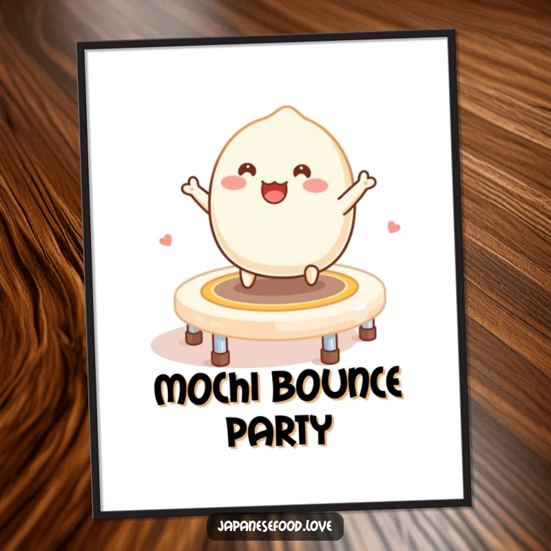Funny Mochi Trampoline Digital Art: A smiling mochi bounces playfully on a trampoline made of mochi.