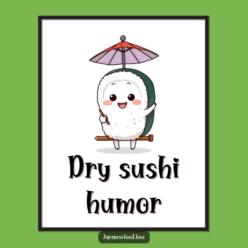 Funny Sushi Umbrella Digital Art: Grinning Character, Whimsical Decor, Perfect Funny Gift