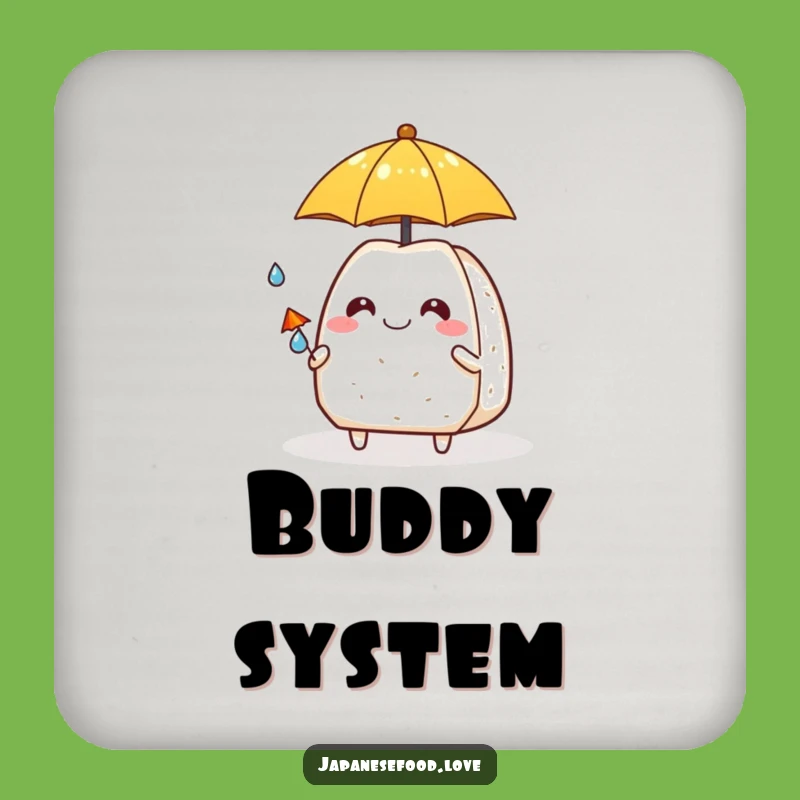 Funny Onigiri & Raindrop Buddy Coaster: Protect Surfaces with Cute Charm