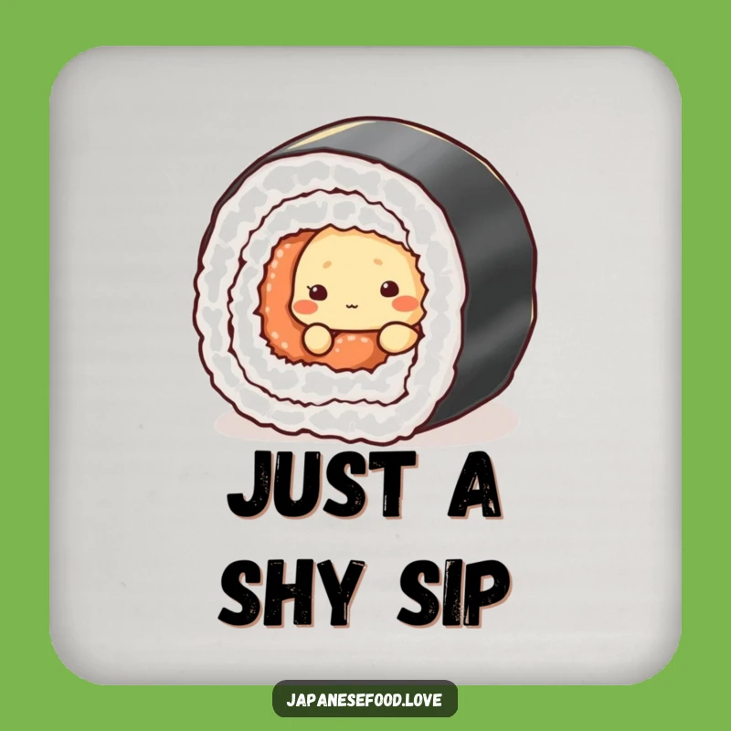 Funny Shy Tempura Drink Coaster - Protect Surfaces with Sushi Humor