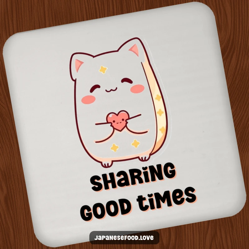 Funny Taiyaki coaster with a smiling pastry character offering a small heart, ideal for protecting furniture.