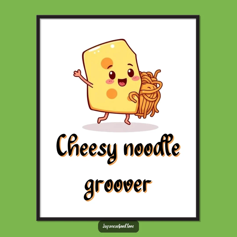 Funny Dancing Cheese & Noodle Poster: Vibrant Wall Art for Happy Kitchens