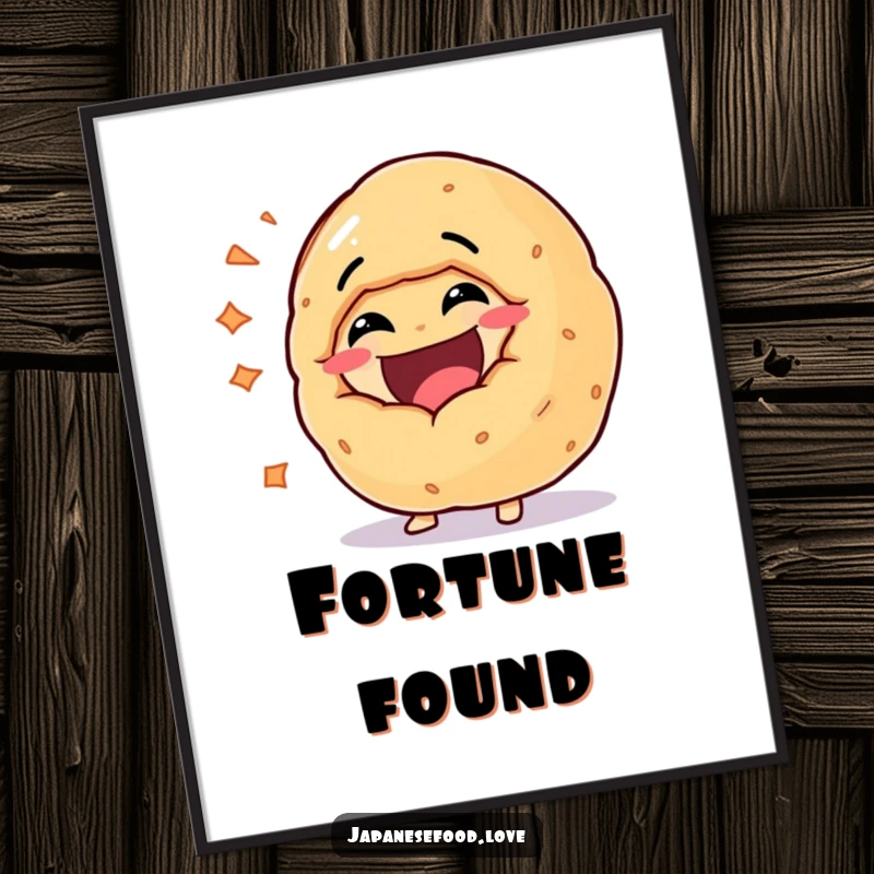 Funny poster of a giant fortune cookie character bursting with uncontrollable laughter, its shape vibrating with pure amusement and happiness.