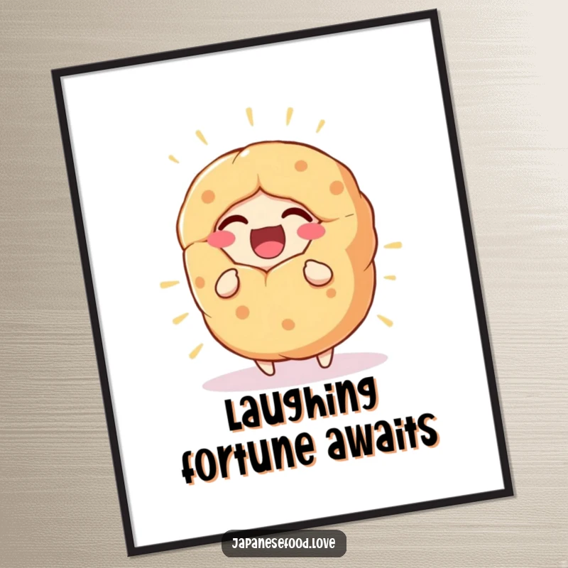 Funny Poster of a giant fortune cookie character bursting with laughter, adding a cheerful and humorous focal point.