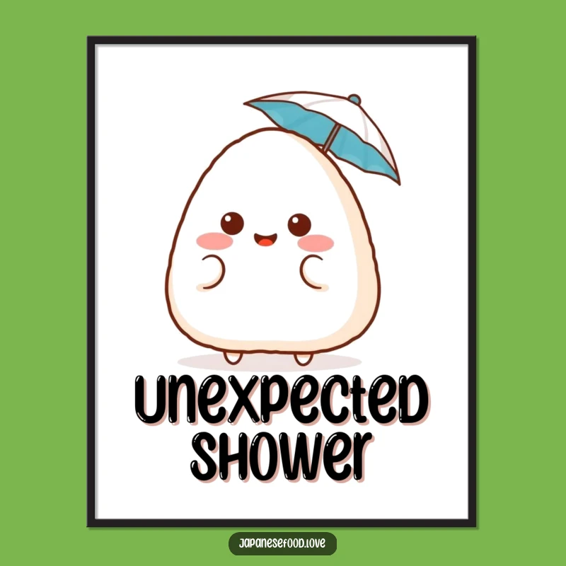 Funny Surprised Onigiri Poster: Cute Cartoon Art, Hilarious Wall Decor Gift