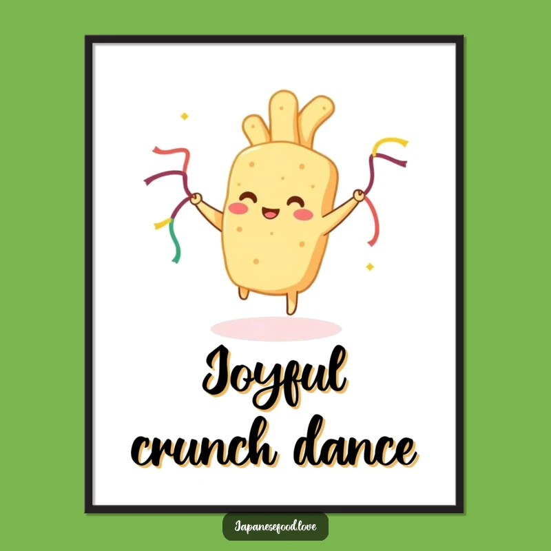 Funny Tempura Poster: Dancing Food Art, Whimsical Humorous Decor