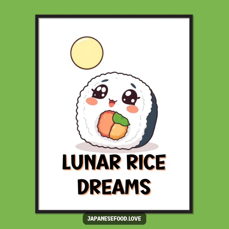 Funny Sushi Moon Poster, Whimsical Food Art Print, Home Decor Gift