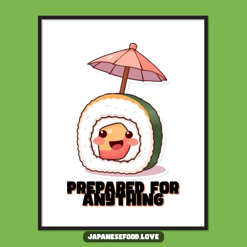 Funny Sushi Umbrella Poster - Hilarious Japanese Food Art Gift
