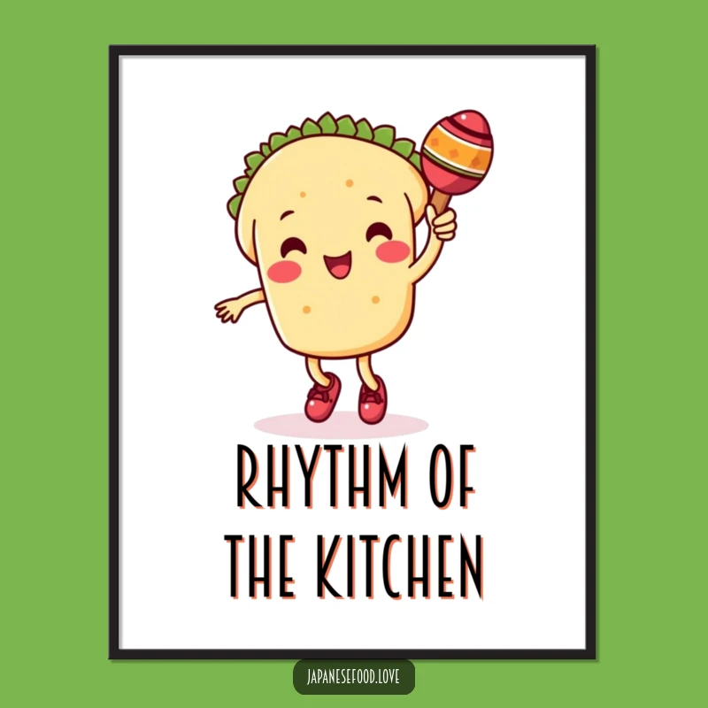 Funny Taco Poster: Dancing Character with Maraca, Fiesta Wall Art Gift