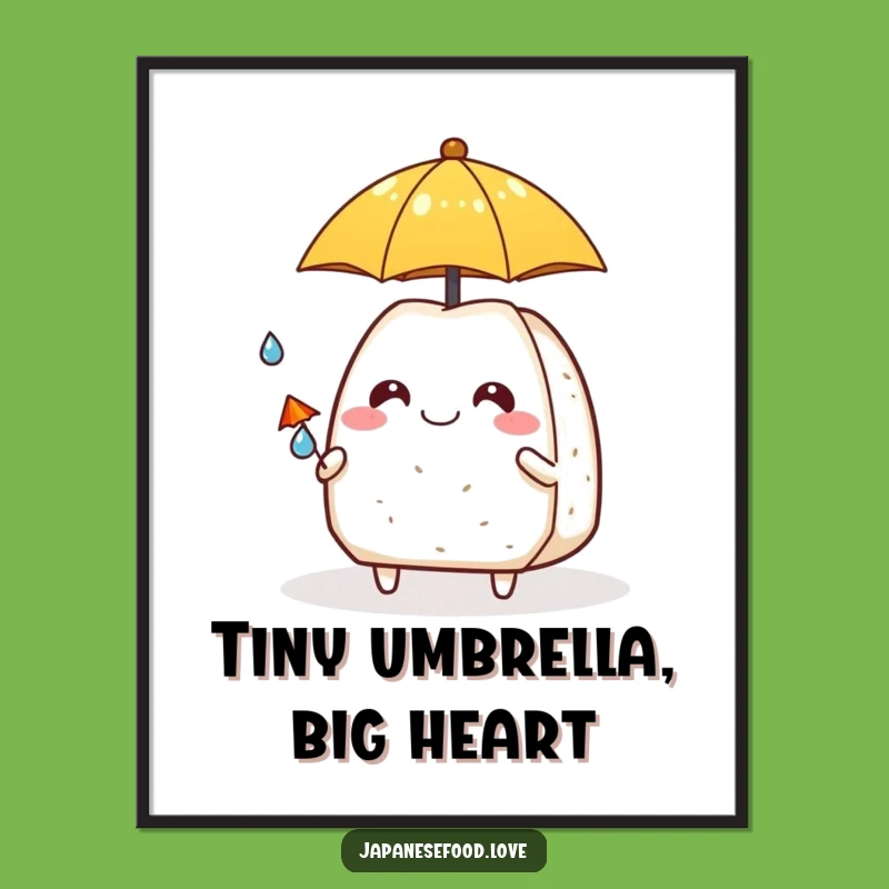 Funny Onigiri & Raindrop Buddy Poster: Uplifting Wall Art for a Cheerful Home