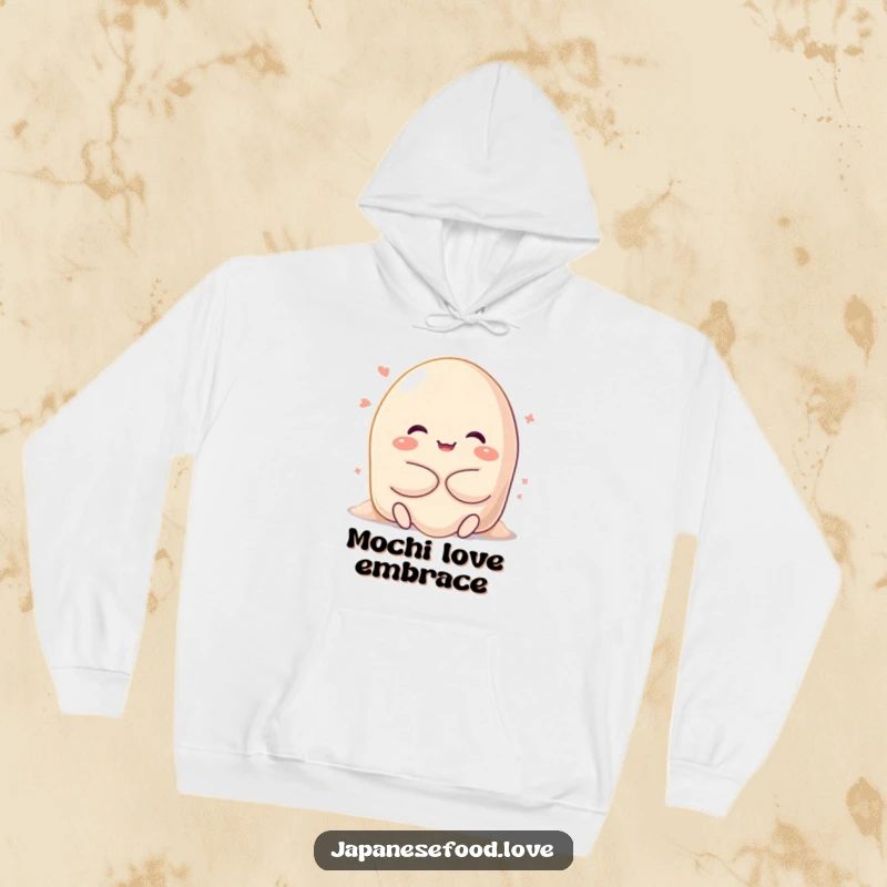 Funny hoodie featuring a happy, sweet mochi character melting into a soft, gooey hug, offering warmth and adorable comfort.