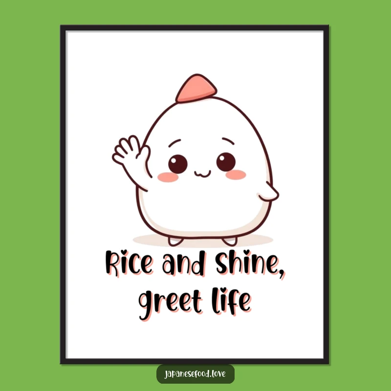 Free Printable Onigiri Art: Waving Hat Character Downloadable Poster, Cute Decor
