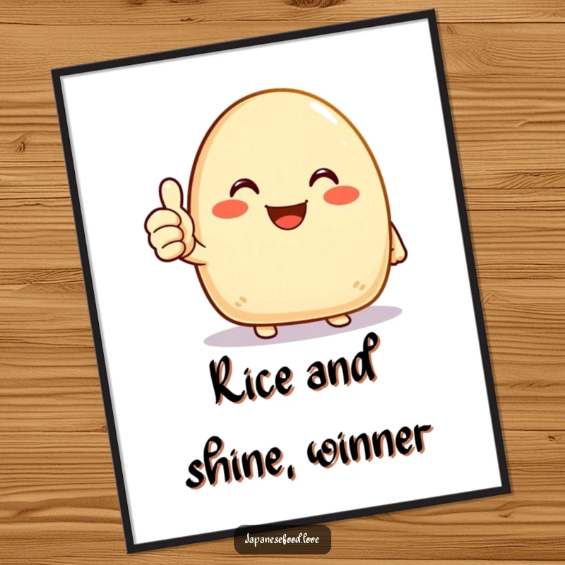 Funny Free Printable Wall Art of a joyous onigiri character giving a cheerful thumbs up, adding a positive and humorous touch.