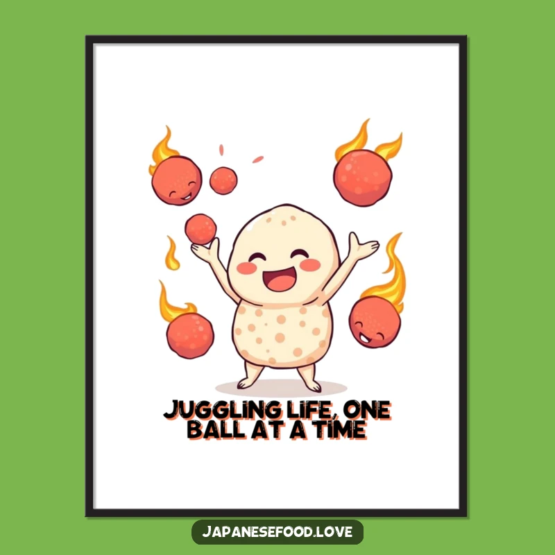 Free Printable Takoyaki Wall Art: Jovial Juggler with Fiery Balls for a Funky Decor