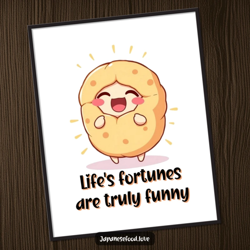 Funny Free Printable Wall Art: A giant fortune cookie character is depicted bursting with infectious laughter, radiating joy.