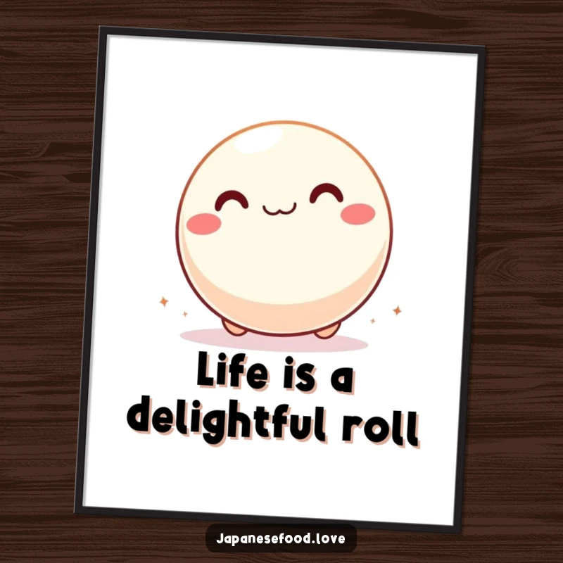 Funny Free Printable wall art of a giddy mochi ball rolling with pure delight across a surface.