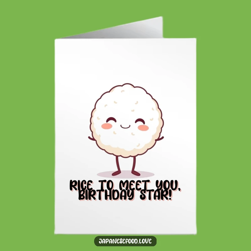 Free Printable Birthday Card: Excited Rice Ball on Tiptoe, Funny Gift