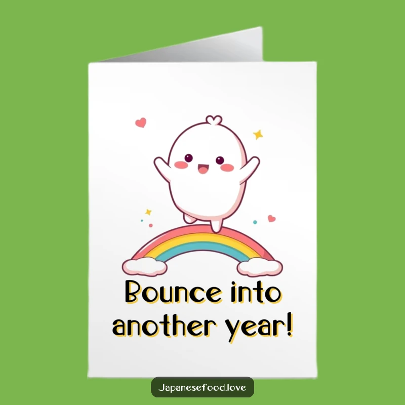Free Printable Birthday Card: Funny Dancing Mochi Rainbow Greeting Downloadable Gift