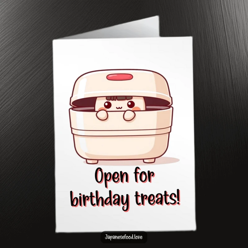 Funny Free Printable Birthday Card: A cheerful bento box with lid ajar peeks out curiously to wish happy birthday.