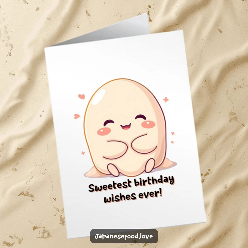 Funny Free Printable Birthday Card: Happy sweet mochi character melting into a warm, gooey, loving hug.