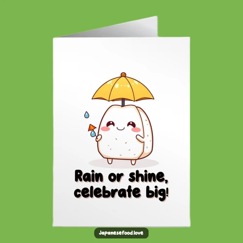 Free Printable Birthday Card: Funny Onigiri & Raindrop Buddy - Downloadable Humor Gift