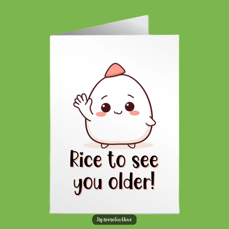 Free Printable Onigiri Birthday Card: Waving Hat Character Downloadable Greeting