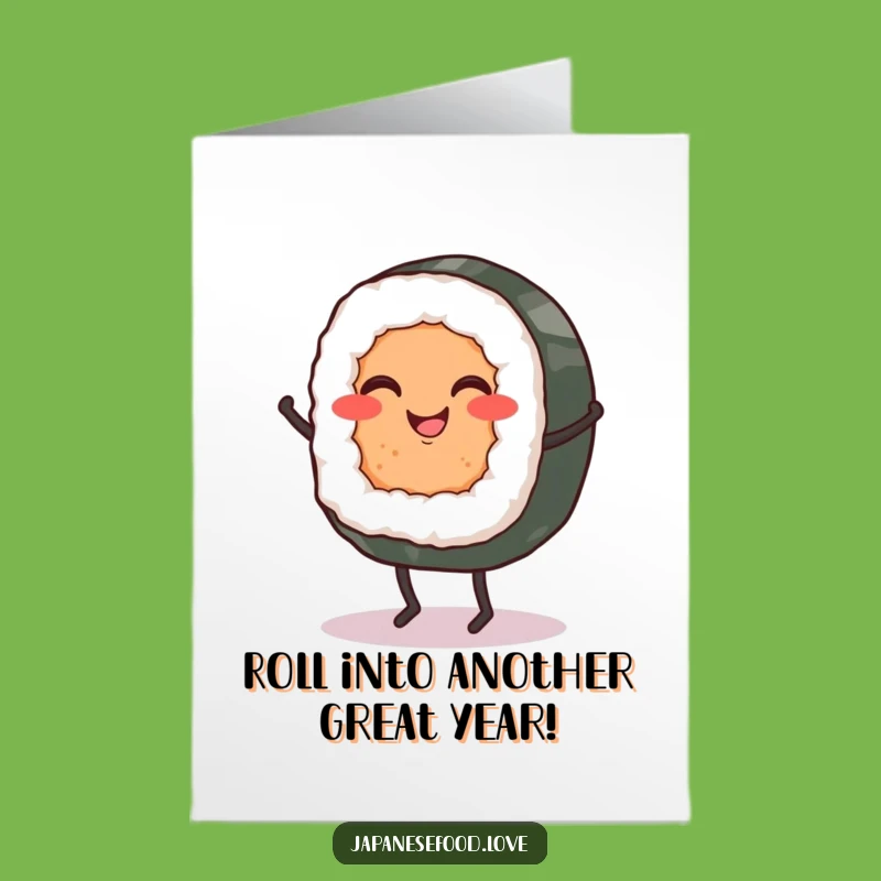 Free Printable Sushi Birthday Card: Dancing Roll Downloadable Greeting, Funny Food