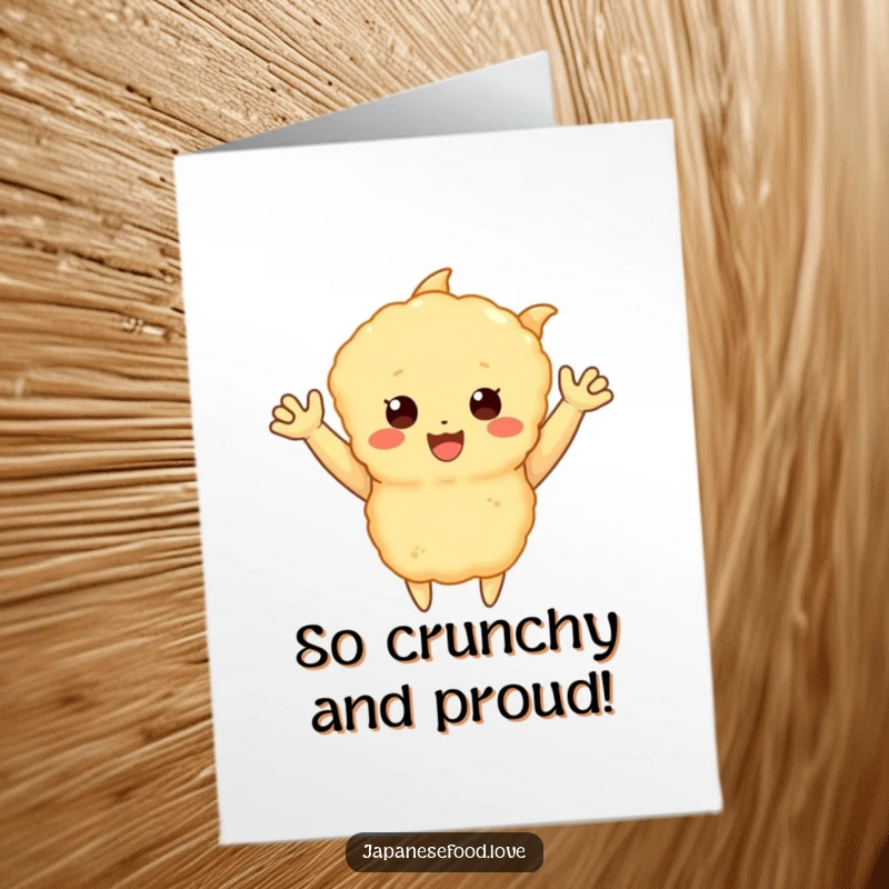 Funny Free Printable Congrats Card: A delighted tempura piece enthusiastically waves its small arms.