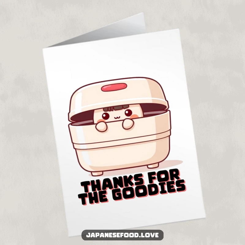 Funny Free Printable Thank You Card: A cheerful bento box with lid ajar peeks out curiously to express thanks.