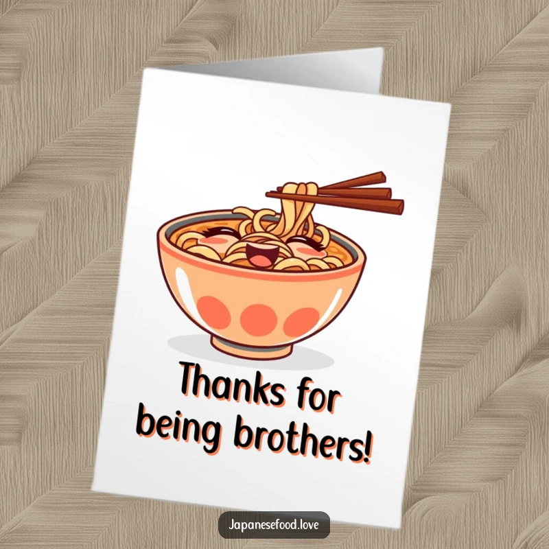 Funny Free Printable Thank You Card: Goofy ramen bowl with chopsticks winking playfully to say thank you, printable and downloadable.