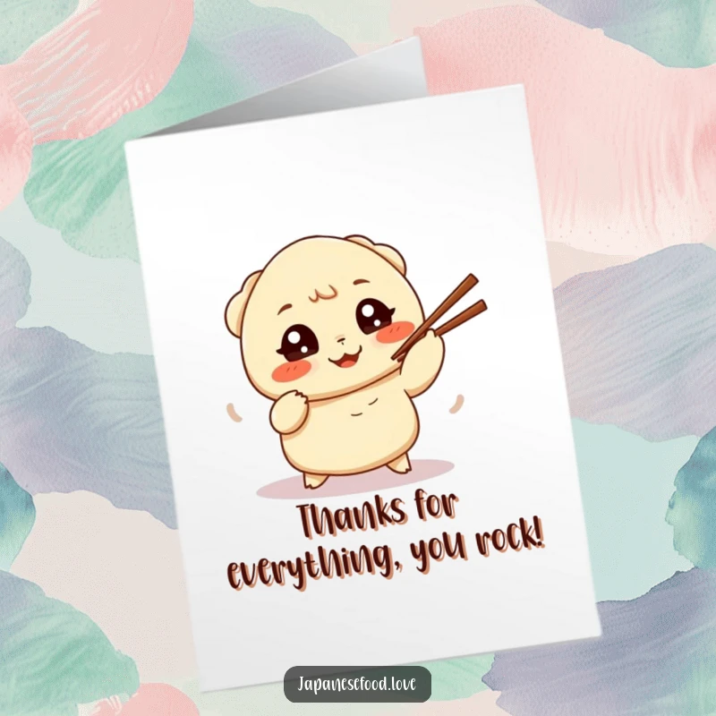 Funny Free Printable Dumpling Thank You Card: Adorable dumpling juggling chopsticks, expressing gratitude with a funny twist.