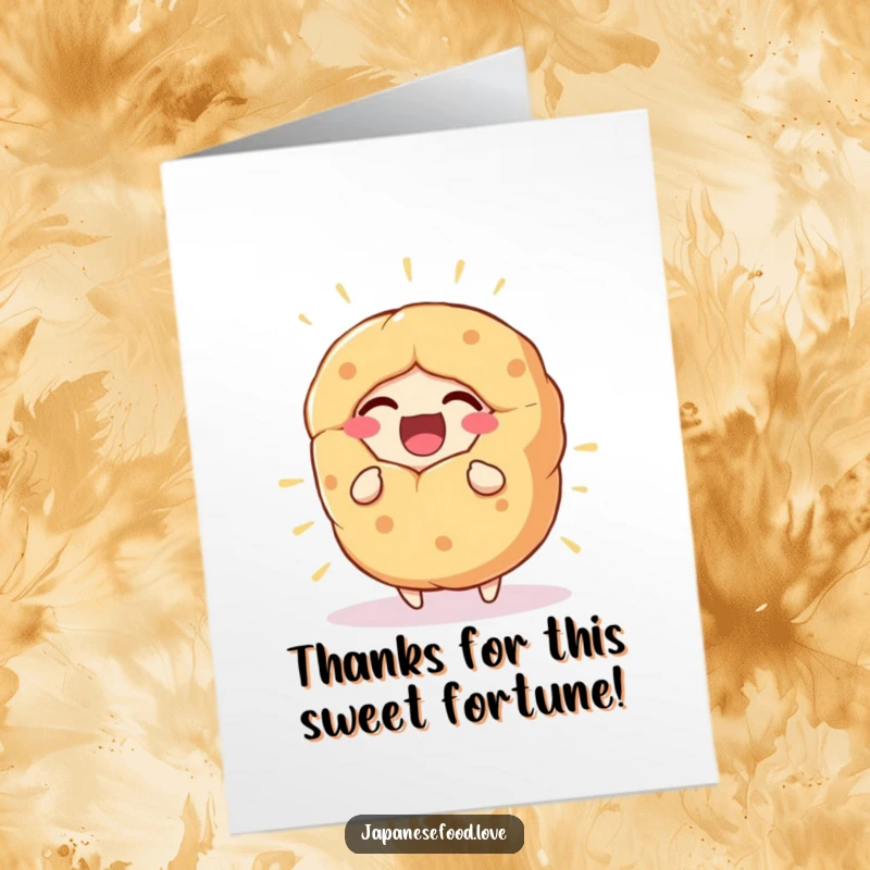 Funny Free Printable Thank You Card: A giant fortune cookie character is caught mid-laugh, offering a humorous and heartfelt thank you.
