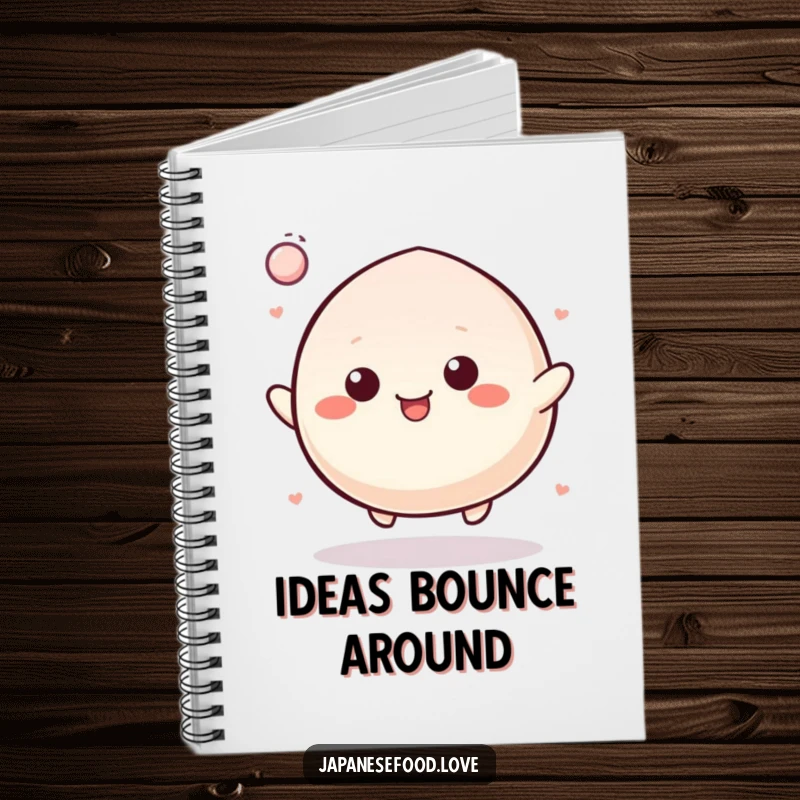 Funny Notebook cover showing a cheerful mochi character bouncing like a rubber ball, perfect for jotting down energetic ideas and playful thoughts.