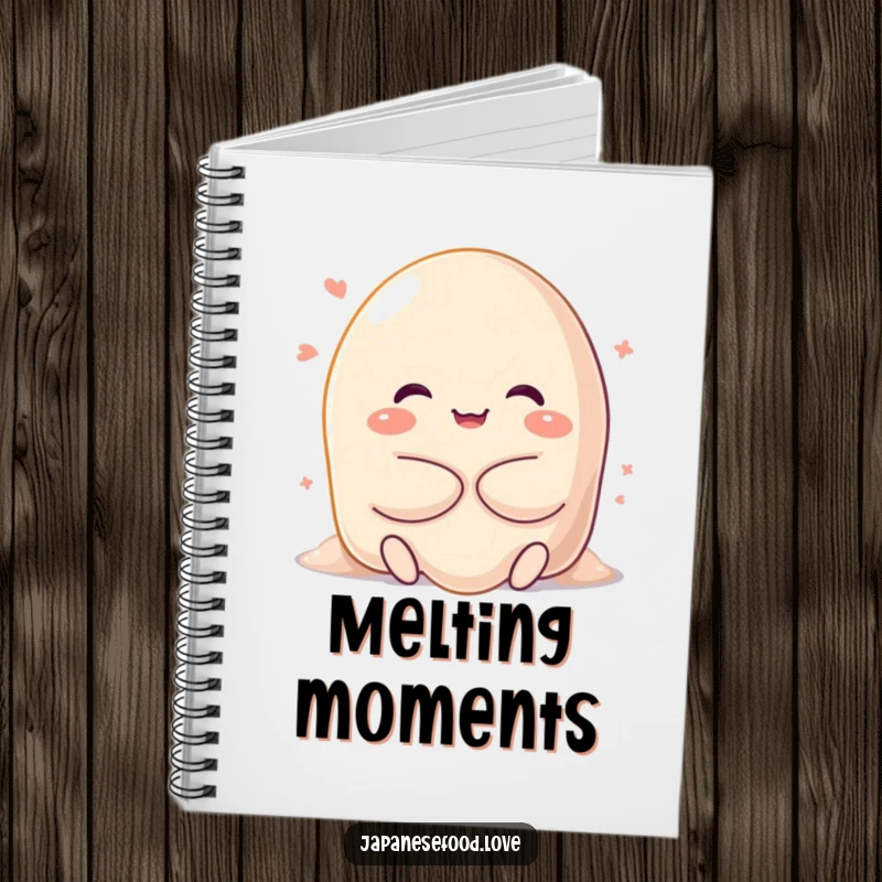 Funny notebook featuring a happy, sweet mochi character melting into a gooey hug, perfect for journaling thoughts with an adorable and comforting theme.