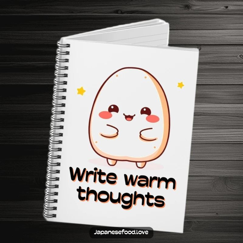 Funny Notebook cover showing a cheerful onigiri character offering a warm embrace, perfect for jotting down comforting thoughts and sweet ideas.