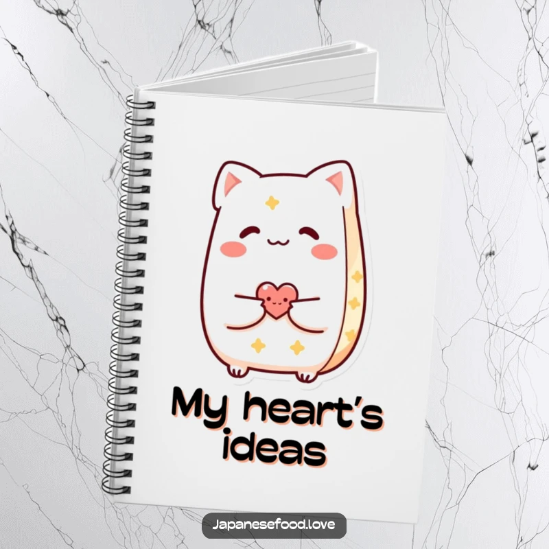 Funny Taiyaki notebook with a smiling pastry character sharing a small heart, great for note-taking.