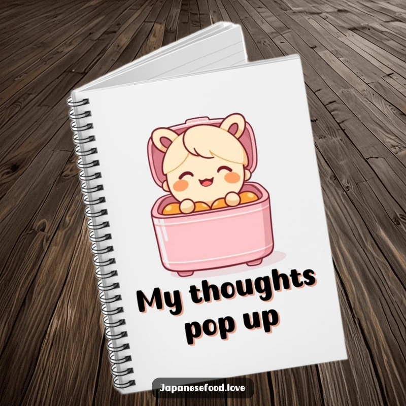 Funny notebook cover featuring a smiling bento box character popping out of its lid with surprise, ideal for notes.