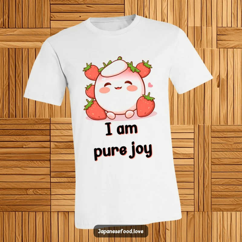 Funny T-Shirt with a kawaii strawberry mochi character, rosy cheeks, and a contagious giggle, perfect for spreading happiness.