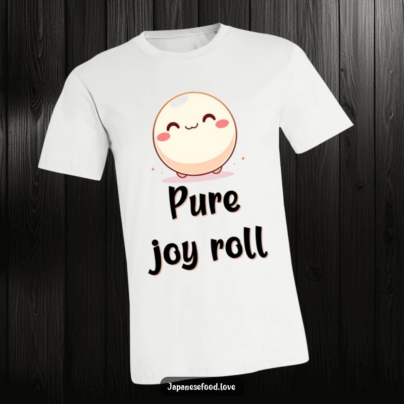 Funny t-shirt featuring a giddy mochi ball rolling with pure delight, showcasing carefree happiness and sweet fun.