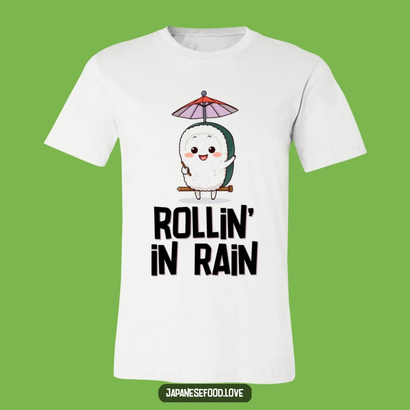 Funny Sushi Umbrella T-Shirt: Grinning Character, Quirky Style, Perfect Funny Gift Tee