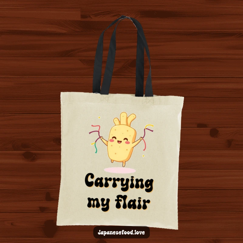 Funny Tempura Tote Bag: Durable bag with happy fried food dancing with streamers, ideal for humorous and lively everyday use.